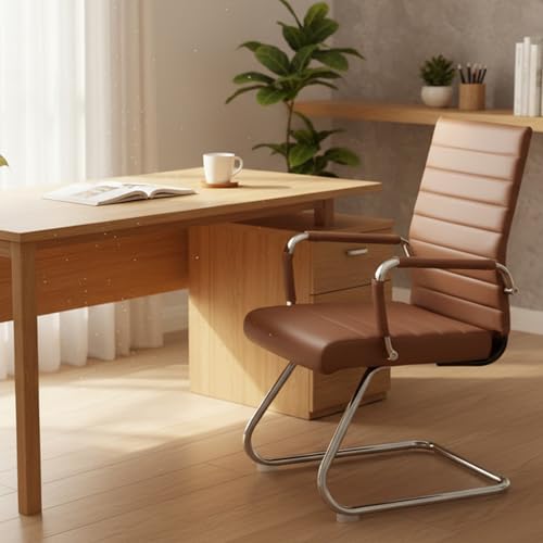 Sidnali Waiting Room Chairs, Office Guest Chair with Sled Base Mid Back for Reception Conference Room, Brown Set of 2