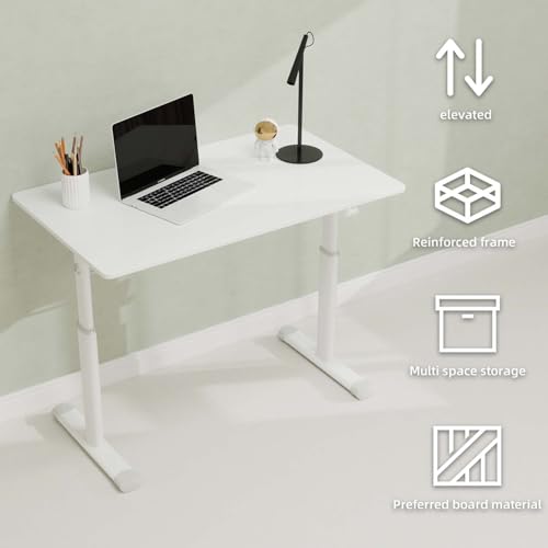 39" Small Computer Lift Desk for Home Office, Sit Standing Up Study Writing Table with Height Adjustable, Manual Crank Sit Stand Up Desk for Kids & Adults, Heavy Duty 330lbs (White 39") - color: White 39"