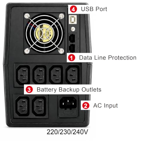 OPTI-UPS (European 230 Volts) Line Interactive UPS Battery Backup with AVR Surge Protection - Uninterruptible Power Supply – Please See Picture (Black, 2000va) - size: 2000va