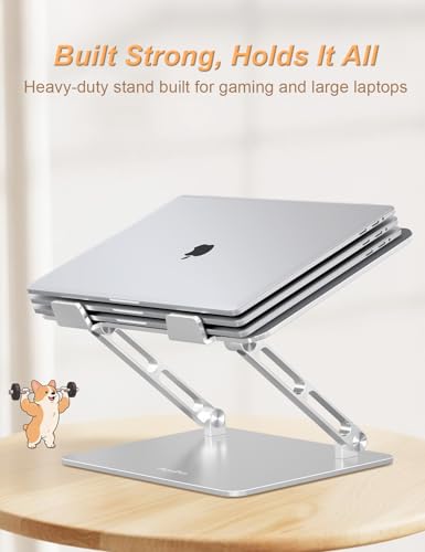 Aoviho Aluminum Laptop Stand for Desk Fit for All 10"-17.3" Laptops, Silver | Height-adjustable Notebook Holder, Ergonomic Computer Riser with Unique Puppy Cooling Vent, for Mac, Dell, Lenovo, HP - color: Silver