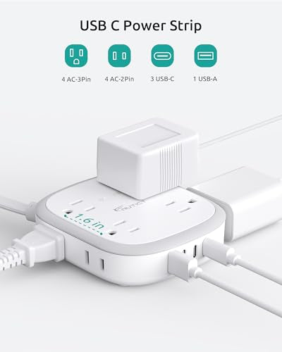 Outlet Cover 10FT Long Extension Cord, Surge Protector Power Strip - size: 8AC-10FT(3 Prong & 2 Pin Plug)