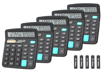 Calculators, BESTWYA Large Button Desk Calculator (Black, Pack of 5) | 12-Digit Dual Power Angled LCD Display Handheld Desktop Feature for Office, School, Home - color: Black, Pack of 5