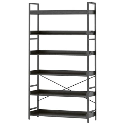 HCHQHS Bookshelf, Adjustable Industrial Bookcase, Vertical Tall Book Shelf, Wood and Black Metal Open Bookshelves for Home Office, Living Room, Bedroom (Black, 6-Tier (31" W x 70" H)) - color: Black, size: 6-Tier (31"W x 70"H)