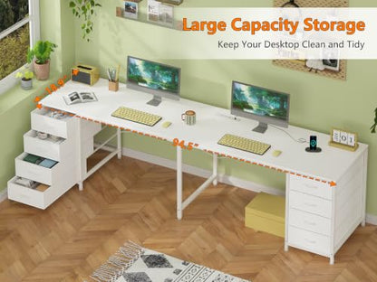 95" 2 Person Desk with 8 Fabric Drawers for Home Office, Living Room - color: White, size: 18.9"D x 94.5"W x 29.3"H