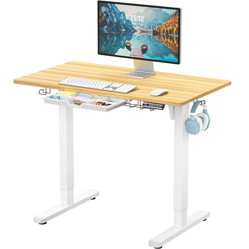 SHW 40-Inch Electric Height Adjustable Standing Desk w/Drawer, Oak - color: Oak, size: 40-Inch