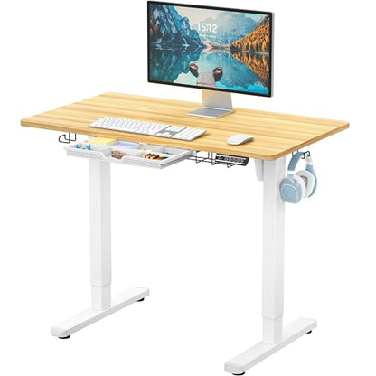 SHW 40-Inch Electric Height Adjustable Standing Desk w/Drawer, Oak - color: Oak, size: 40-Inch