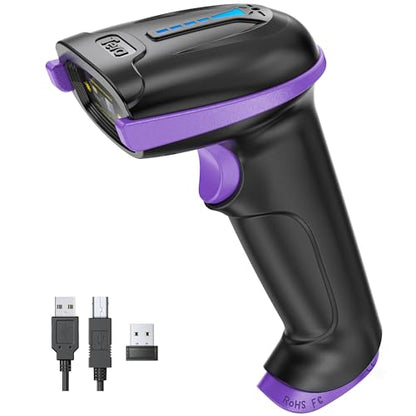 Tera Barcode Scanner with Battery Indicator: 1D Wireless, 5100 Purple | USB Wired 2.4G Wireless Reader, 2200mAh Battery, 1D Laser Scanning, IP54 Protection, Retail Checkout Warehouse Library School - color: 1D Purple
