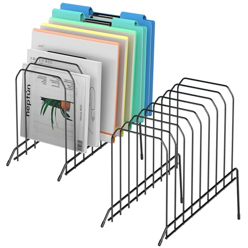Incline Sorter Desk File Organizer, Metal Desk Magazine Folder Holder with 8-Section Vertical Compartments Rack File Organizer for Office, Home, School - color: Black