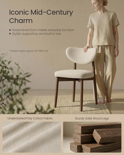 VASAGLE Wooden Dining Chairs Set of 2, Upholstered Kitchen Chairs with Solid Wood Legs, Ergonomic Curved Backrest, Built-in Handle, Mid Century Modern, for Kitchen Dining Vanity, Cappuccino Beige - color: Cappuccino Beige, size: Set of 2