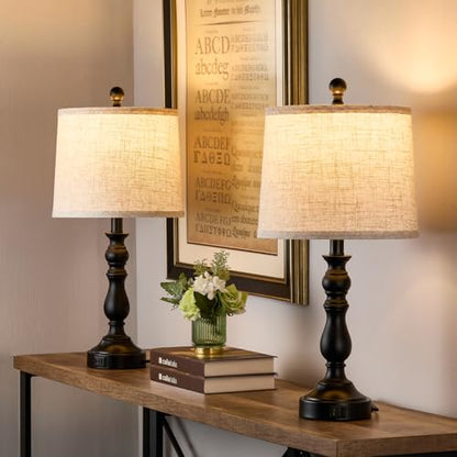 Black Table Lamps Set of 2, Black Lamps for Bedroom, USB C+A Ports - color: A.Beige, Black