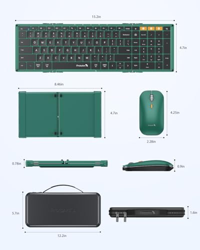 ProtoArc XKM01 Full-Size Foldable Keyboard Mouse Combo for Travel, Green - color: Green