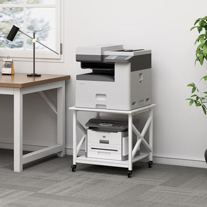 Fannova White 3D Printer Stand, Large Printer Table with Storage Shelf | 23.6"x23.6"x22.6", Home Office 2 Tier Rolling Printer Cart with Heavy Duty Industrial Wheels - All 4 Lock, Mini Fridge Stand - color: White