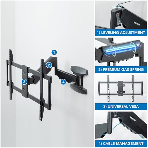 Mount-It! Pull Down TV Mount, Drop Down Wall Mount with Gas Spring Arm, Height-Adjustable TV Mount for 37-80 Inch TVs, Full Motion Swivel Tilt Bracket for Fireplace, Fits VESA 600x400, Up to 88 lbs