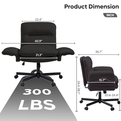 Bestier Criss Cross Office Chair with Flip-Up Arms, Comfy Wide Vanity Chair | Scratch-Resistant Pu Leather Computer Office Desk Chairs with Wheels 2 Side Pockets for Home Makeup Bedroom, Black - color: Black Pu Leather, size: Low Back