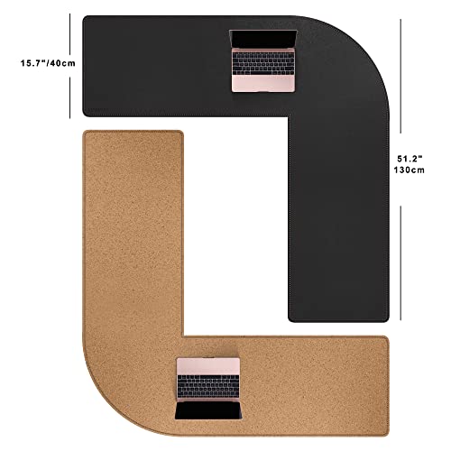 MAIDERN (51” + 51”) x 15.7” L Shaped Corner Desk Mat, Cork & Leather Reversible Desk Pad for Gaming Computer Office Home (Black) … - size: (51” + 51”) x 15.7”