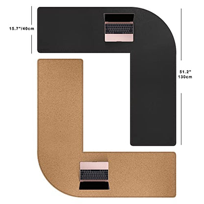 MAIDERN (51” + 51”) x 15.7” L Shaped Corner Desk Mat, Cork & Leather Reversible Desk Pad for Gaming Computer Office Home (Black) … - size: (51” + 51”) x 15.7”