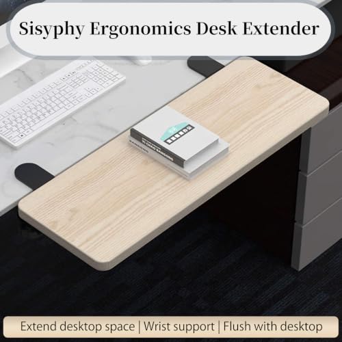 Sisyphy Ergonomics Desk Extender Tray, 25.2x9.5" Punch-Free Clamp on, Foldable Keyboard Drawer Tray, Table Mount Arm Wrist Rest Shelf, Computer Elbow Arm Support - color: Walnut, size: 25.2*9.5"(64*24cm)