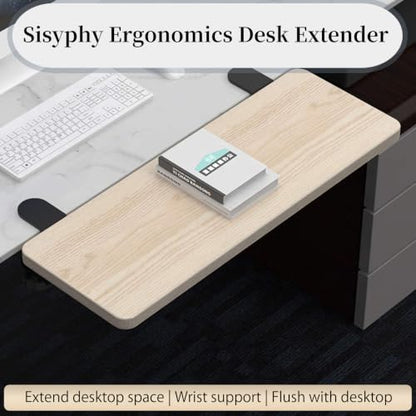 Sisyphy Ergonomics Desk Extender Tray, 25.2x9.5" Punch-Free Clamp on, Foldable Keyboard Drawer Tray, Table Mount Arm Wrist Rest Shelf, Computer Elbow Arm Support - color: Walnut, size: 25.2*9.5"(64*24cm)
