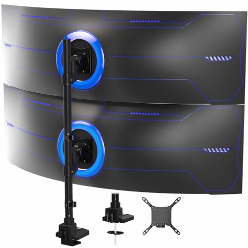 VIVO Dual Vertically Stacked Ultra-Wide Monitor Desk Mount for up to 57 inch Screens, Heavy Duty Adjustable Stand for 2 Ultrawides, 59.4 lbs Capacity, Black, STAND-V257R - color: Black, size: up to 57" screens