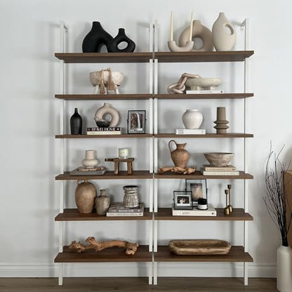 Nathan James Theo 6-Shelf Tall Bookcase, Wall Mount Bookshelf with Natural Wood Finish and Industrial Metal Frame, Rustic Oak/White, Set of 3 - color: Oak/Matte White, size: Set of 3