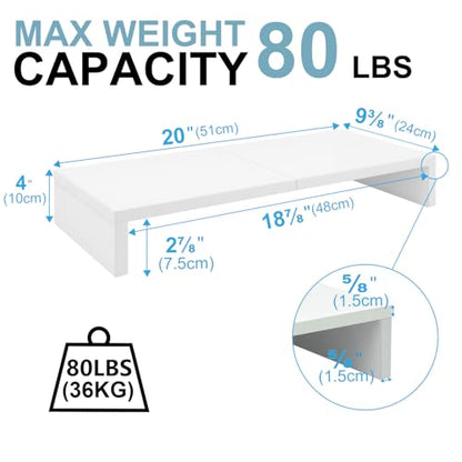 TEAMIX 2 Pack White Monitor Stand Riser 20 inch, Wooden Desktop Stand Shelf - color: White, size: 2 Pack-20 inch