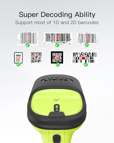 Inateck 2D Barcode Scanner, Wireless Bluetooth QR Reader, 2600mAh Battery, AI APP & SDK - color: Green