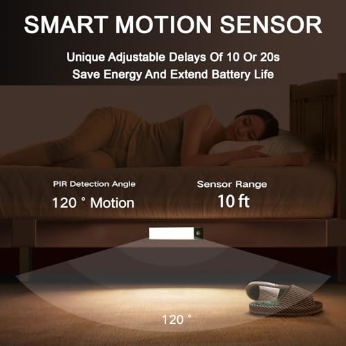Under Cabinet Lighting, 3200mAh Motion Sensor Light Indoor, 2 Pack | 8 Inch, Cool White, 5-Level Dimmable, USB-C Rechargeable, 10s/20s Timer, Magnetic Under Counter Lights for Kitchen - size: 8 Inch