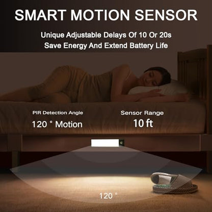 Under Cabinet Lighting, 3200mAh Motion Sensor Light Indoor, 2 Pack | 8 Inch, Cool White, 5-Level Dimmable, USB-C Rechargeable, 10s/20s Timer, Magnetic Under Counter Lights for Kitchen - size: 8 Inch