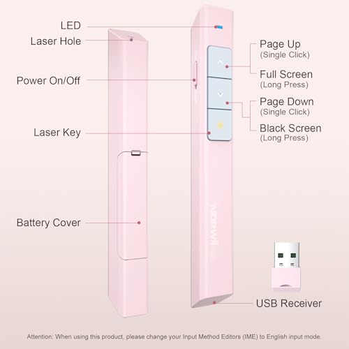 Wireless Presentation Clicker, PowerPoint Clicker with Laser Pointer | Presentation Remote for PowerPoint Presentations, Plug & Play USB Slide Advancer, Compatible with Mac/Windows/Linux/Android - color: Pink