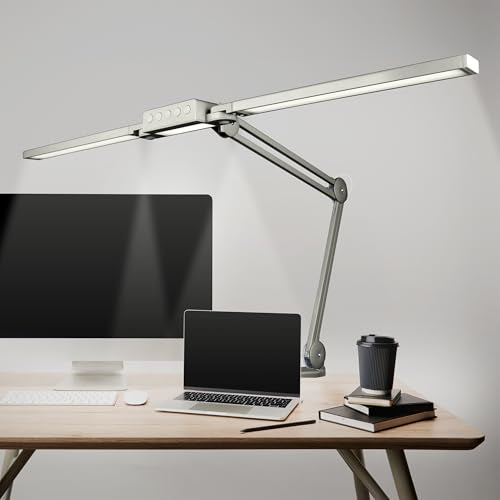 Neatfi Pro LED Desk Lamp | 3,000 Lumens | Dimmable 30W Desk Light | 360 SMD LEDs | CRI 95 | Adjustable Color Temperature | Home, Office, or Workbench (Silver, 41-Inch, CCT with Clamp) - color: Silver, size: 41-Inch, CCT with Clamp