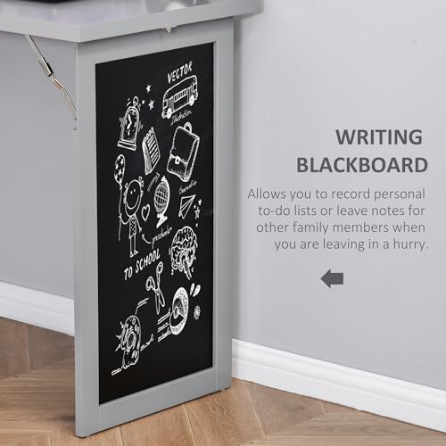 Grey Wood Wall Mounted Folding Desk with Bookshelf & Storage | Foldable Desks for Small Spaces, Pull Out Computer Desk with A Blackboard for Bedroom Apartment - color: Charcoal Grey
