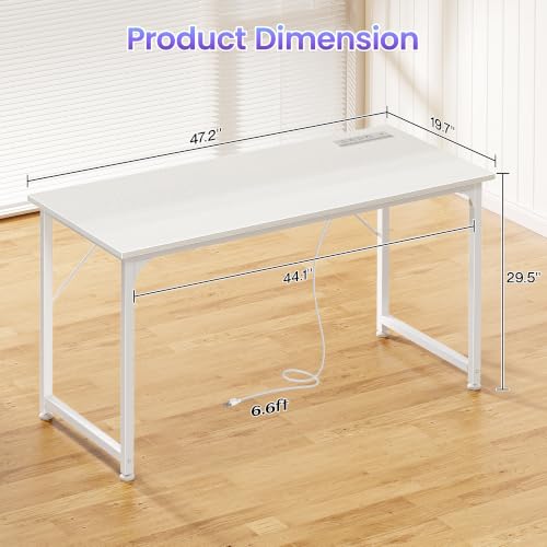PRAISUN 47 X 20 Inch Computer Desk, Power Outlets, USB-C, White - color: White, size: 48inch