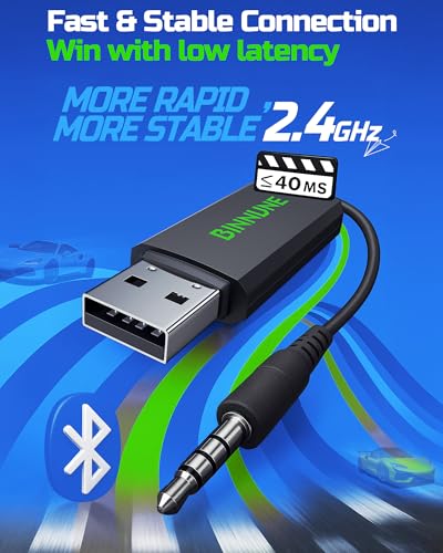 BINNUNE Wireless Gaming Headset — 2.4GHz Low-Latency USB Dongle + Bluetooth, 50mm Drivers 7.1 Surround, Noise-Cancelling Mic, 40H Battery — Over Ear Wireless Headphones for PS5, PC, Laptop, Green - color: Green