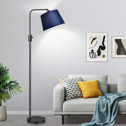 Nintiue 【Upgraded】 Dimmable Floor Lamp, 1000 Lumens LED Edison Bulb Included, Modern Arc Standing Tall Floor Lamp for Living Room Bedroom Office Dining Room - Blue - color: Matte Black-Blue Shade