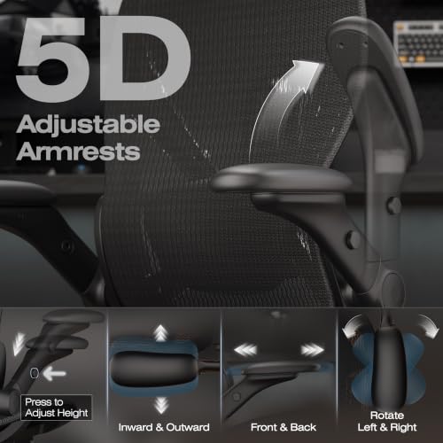 ELABEST X100 Ergonomic Mesh Office Chair with Footrest, Big and Tall Home Desk Chair with 5D Flip-Up Arms, Adjustable 3D Lumbar Support, Gaming & Executive Computer Chair (Night Reaper) - color: Night Reaper