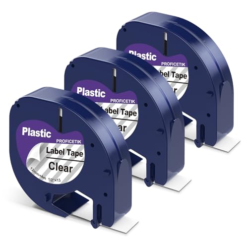12mm Clear Label Tape Plastic Self-Adhesive for Letratag LT-100H | 3 X 16952 12mm 1/2 x 13 Clear Label Tape Compatible with Dymo Letratag Refills Print Clearly for Letra Tag LT 100H 100T QX50 - color: Black on Clear
