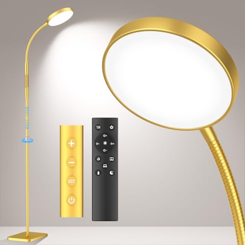 PACOVY Floor Lamp, Adjustable Height Floor Lamps for Living Room Bedroom, 120 LED Super Bright Standing Lamp Remote & Touch Control Dimmable Gooseneck Tall Stand Reading Lamp for Office Craft, Gold - color: Gold