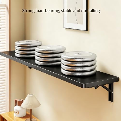 Wall Mounted Folding Table, 32 in Fold Down Floating Desk for Small Space - color: Black, size: 32 in