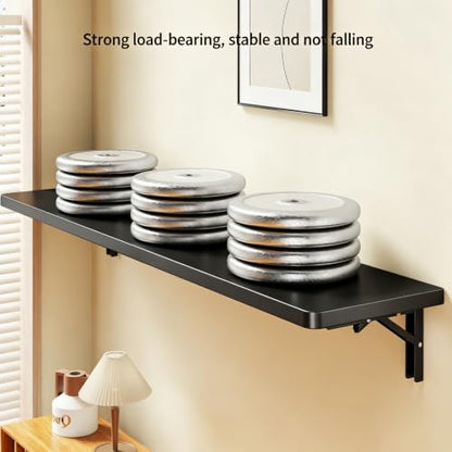 Wall Mounted Folding Table, 32 in Fold Down Floating Desk for Small Space - color: Black, size: 32 in