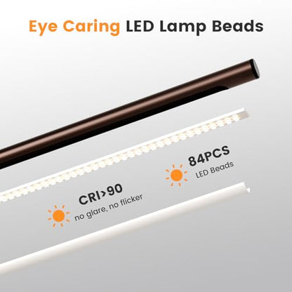 SIBRILLE Brown LED Desk Lamp, 16" Dimmable Metal Desk Light with Base, 15W 1200LM, Adapter Included, Color & Brightness Adjustable, Modern Tall Table Lamp for Home Office Reading Study Task Laptop - color: Brown
