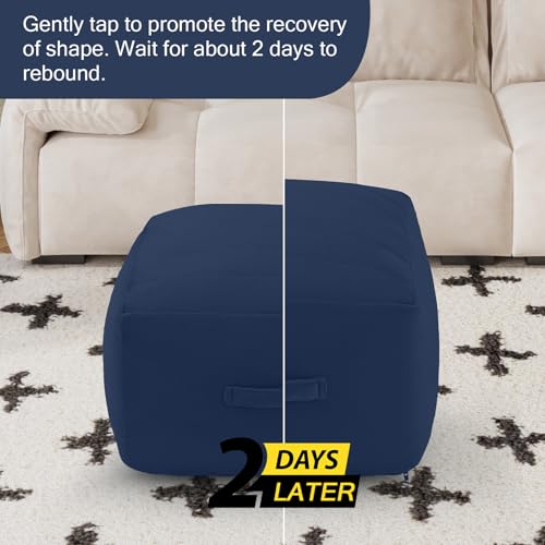 MeMoreCool Square Stuffed Pouf Ottoman Foot Rest, Floor Pouf Foot Stool with Foam Chunk Filling, Soft Stuffed Ottoman Footrest for Living Room, Navy - color: Striped Navy
