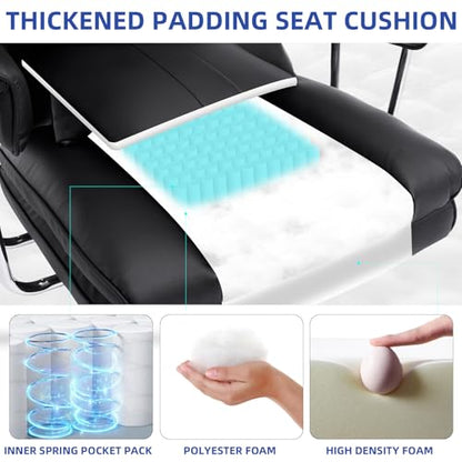 Big and Tall Office Chair with Footrest,400 lbs Heavy Duty Executive Chair | PU Leather High Back Wide Desk Chair,135° Reclining,Pocket Spring Back Support and Matching Lumbar Pillow - color: Black
