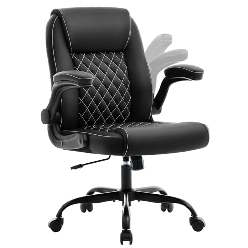 Executive Office Chair with Lumbar Support & Flip-up Arms, Black | Ergonomic Desk Chair, 90–115° Tilt & Rocking, 20.1" Wide Seat, PU Leather, for Home Offices & Conference Rooms, 300Lbs - color: Black