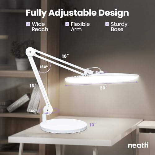 Neatfi LED Desk Lamp with Base, 2200 Lumens, 24W, 20-Inch Wide Head (White) - color: White, size: Non-CCT with Base