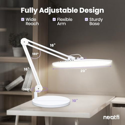 Neatfi LED Desk Lamp with Base, 2200 Lumens, 24W, 20-Inch Wide Head (White) - color: White, size: Non-CCT with Base