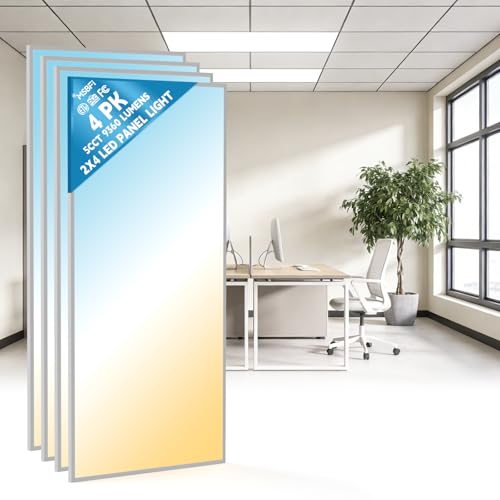 2x4 LED Flat Panel Light Drop Ceiling Office Fixture, 5 CCT 3000K-6500K Adjustable & 5 Wattage Selectable,0-10V Dimmable, 2X4 LED Flush Mount Ceiling Light, ETL Listed 4Pack - size: 2x4FT-4Pack