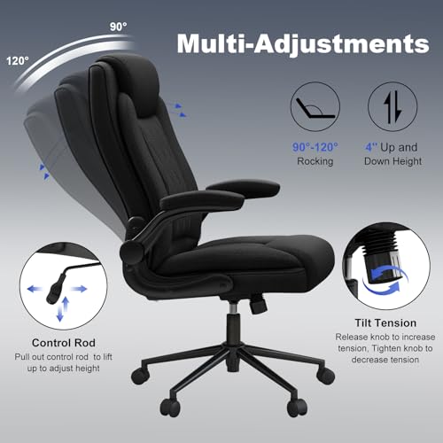 ralex-chair 2 Pack Big and Tall Office Chair -500 lb Heavy Duty Office Chair for Big Man, Fabric High Back Executive Office Desk Chair with 120° Tilt Rock,Computer Desk Chair with flip up arm - Black - color: Black, size: set of 2