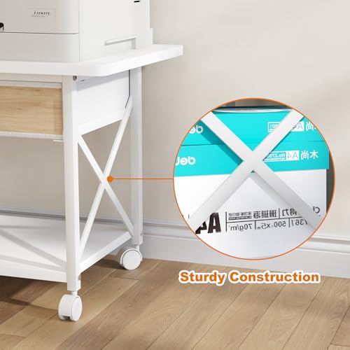 EasyCom Large Printer Stand with Fabric Storage Drawer and Locking Wheels - color: White, size: Large