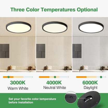 15.8Inch 4PK Black LED Flush Mount Ceiling Light,32W,3480LM,3CCT Selectable | 3000K/4000K/6000K CCT Selectable, Black Close to Ceiling Round Flat Panel Light, Super Slim LED Ceiling Light for Bedroom - color: Black