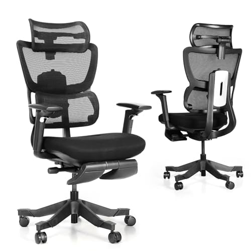 S3P-ST Ergonomic Office Chair High Back Home Office Desk Chair with footrest with VTS System & Adaptive Lumbar Support, TiltPro Headrest, 4D Armrest, 150°Tilt for Home Office Executive - style: 150° Recline with Footrest